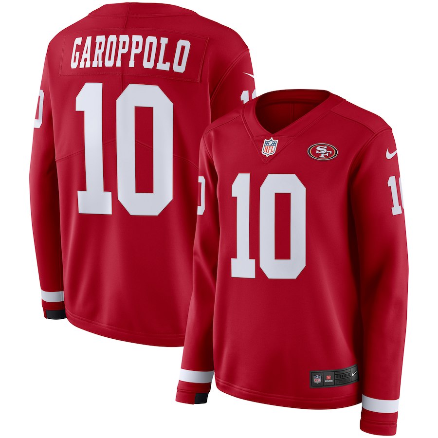 Women San Francisco 49ers 10 Garoppolo red Limited NFL Nike Therma Long Sleeve Jersey